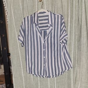 Navy and White Striped Button Down Shirt